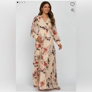 Cream Floral Chiffon Maternity Maxi Dress